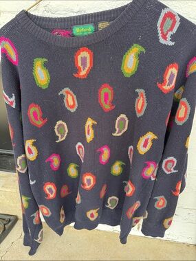 Byford golf unisex Navy Crewneck Sweater with Multicolor Paisley Knit Medium